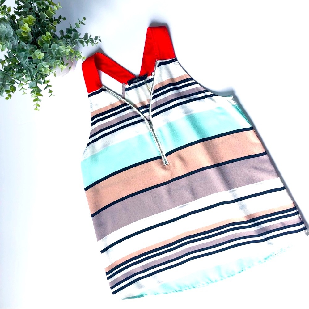 THML Nimue Zipper Detail Striped Top Petite Medium